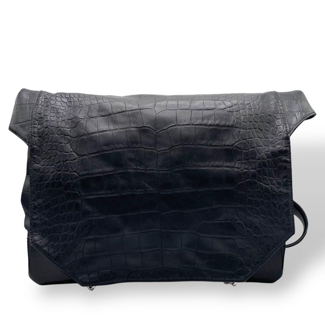 超希少 アレキサンダーワン★クロコ型押し メッセンジャーバッグ レザー ブラック