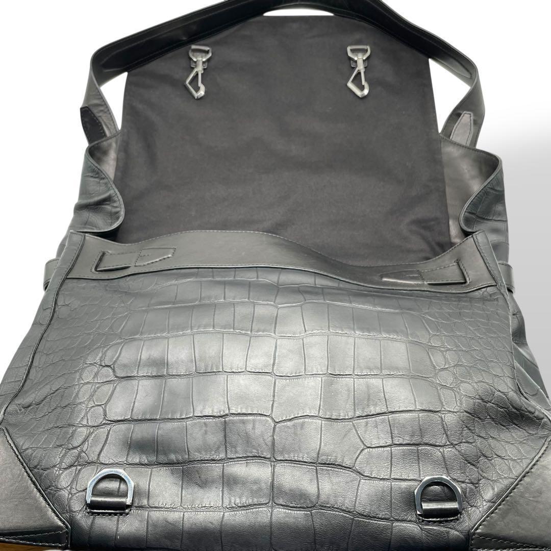 超希少 アレキサンダーワン★クロコ型押し メッセンジャーバッグ レザー ブラック