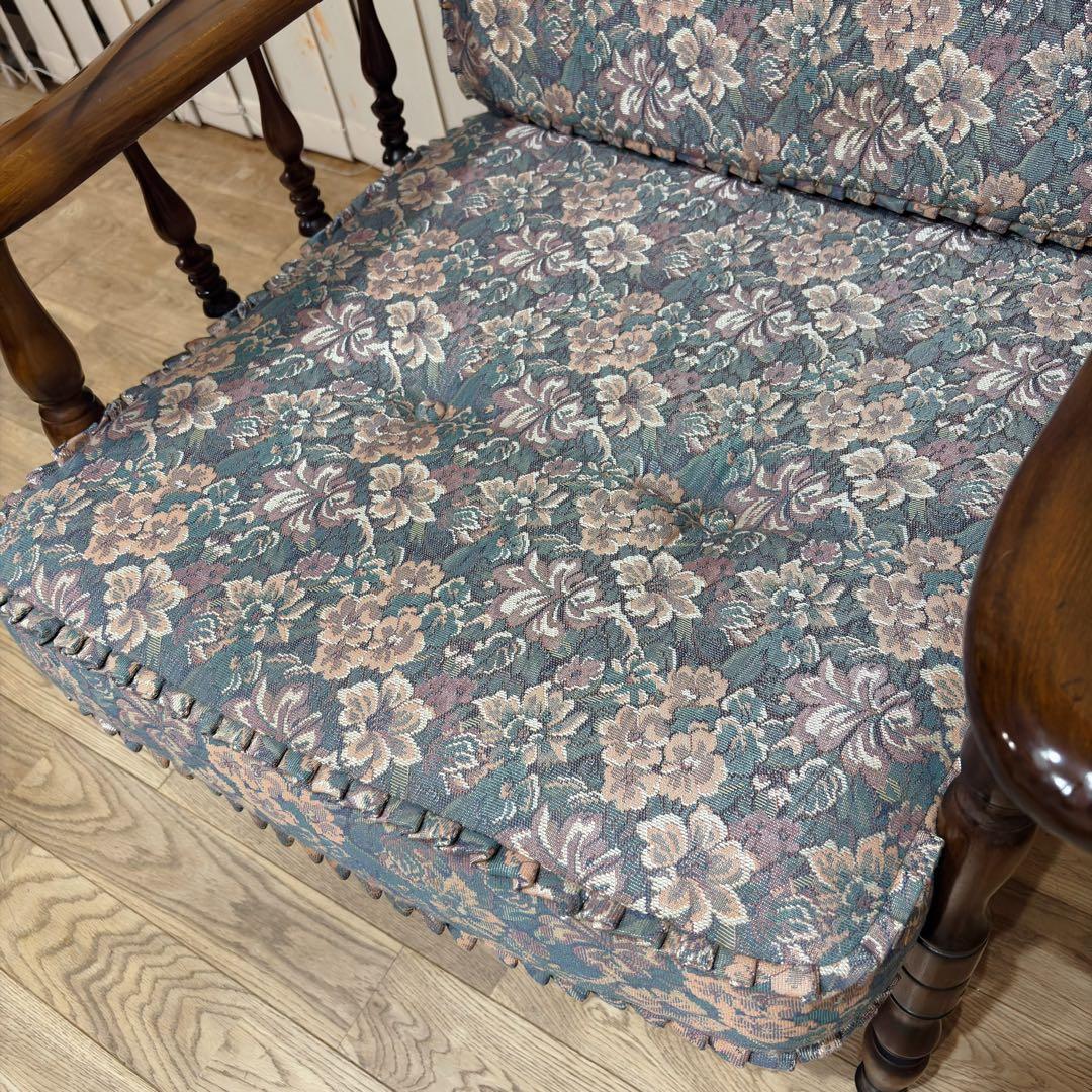 ②美品 カリモク WC6000 肘掛け椅子 1P一人掛けソファ 花柄 コロニアル