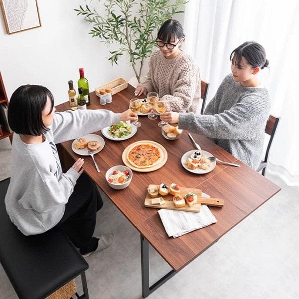 ② カフェ風 伸縮式 収納付 ダイニングセット 4点 テーブル チェア ベンチ