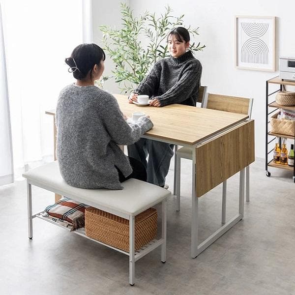 ② カフェ風 伸縮式 収納付 ダイニングセット 4点 テーブル チェア ベンチ