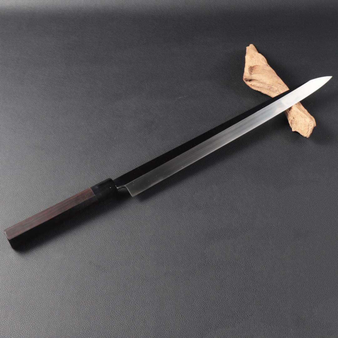 10852柳刃包丁 尺三鏡面仕上げ 刺身包丁 刃は究極の切れ味 黒檀黒水牛八角柄