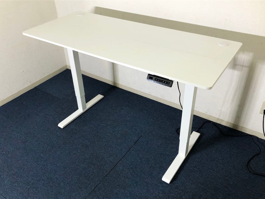 電動昇降デスク W140ホワイト 静音設計 高さメモリ機能4段階左右収納フック付