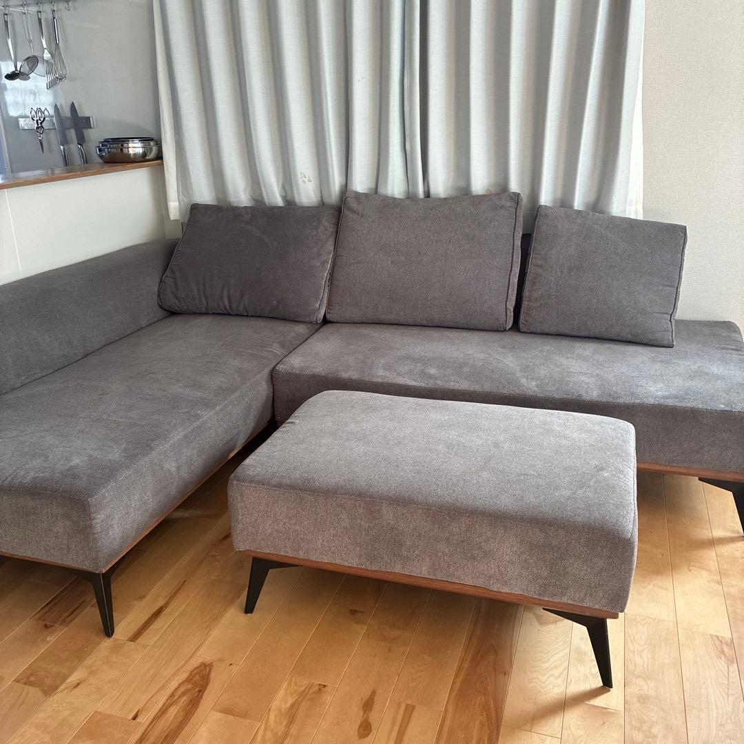 【直接引き取り希望】　グレー L字型ソファセット オットマン付き