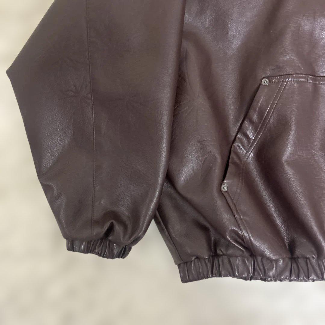 【美品】HUF ハフ フェイクレザー プラントリーフ パーカー ブルゾン XL