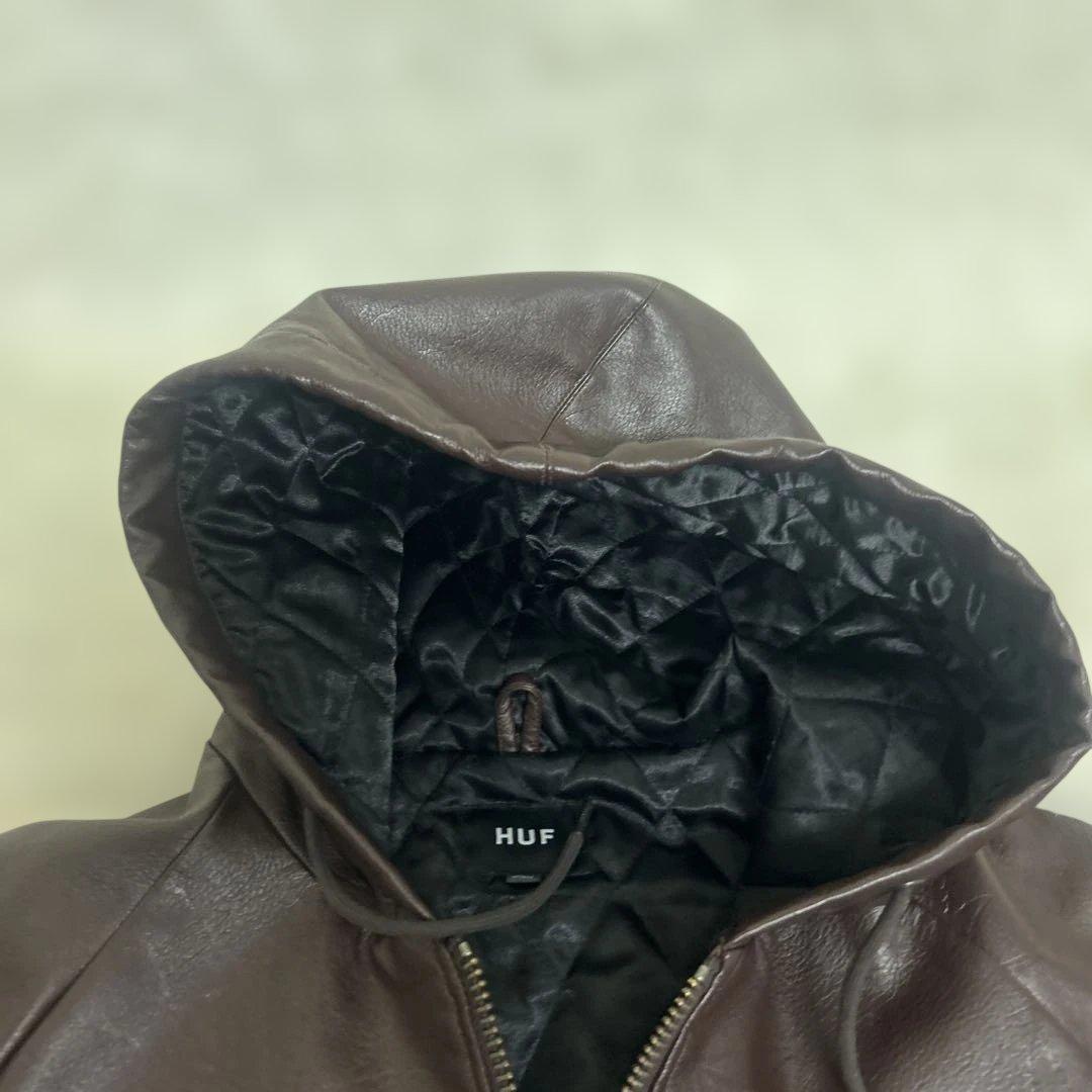 【美品】HUF ハフ フェイクレザー プラントリーフ パーカー ブルゾン XL