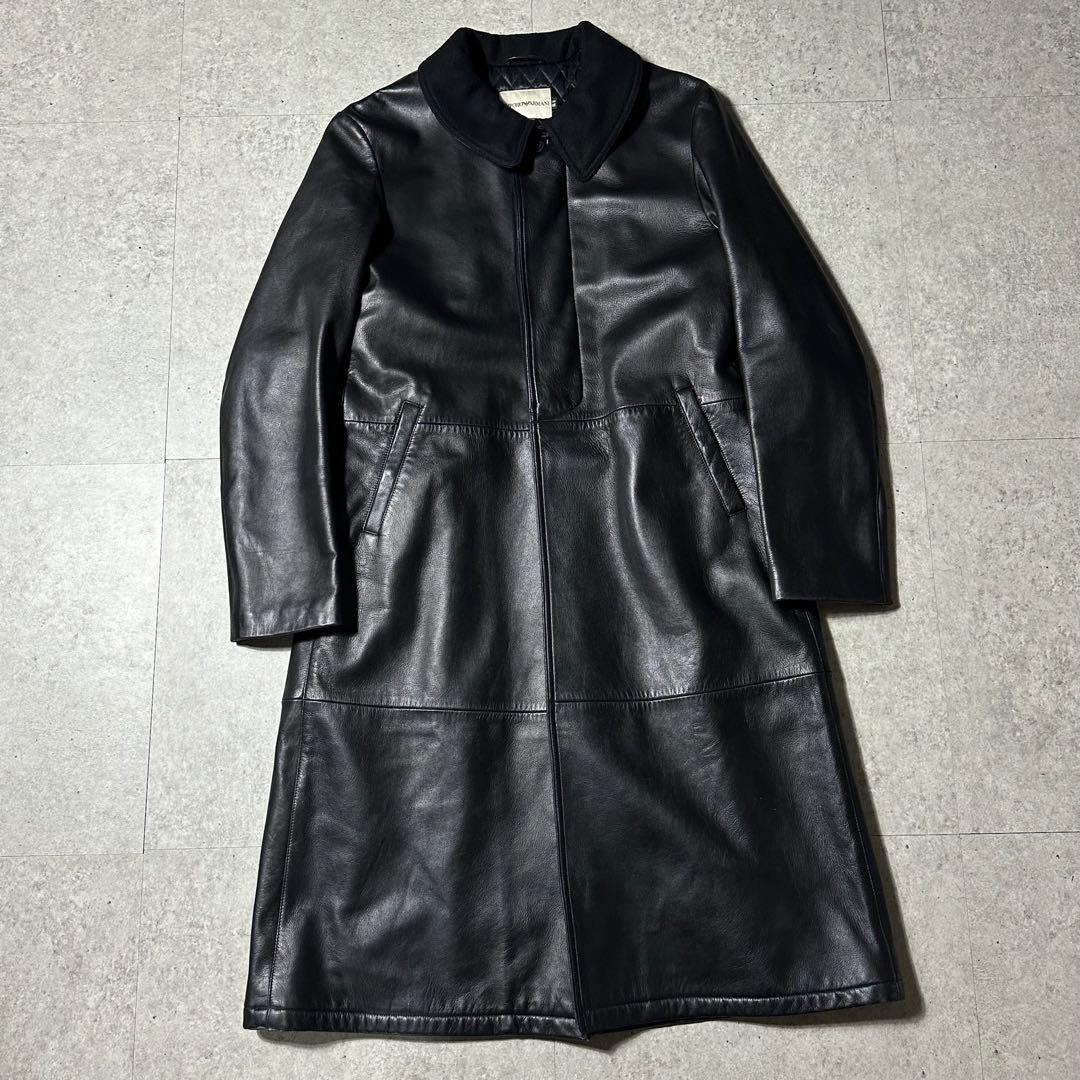 V*e様 希少 美品 EMPORIO ARMANI 羊革 ロングコート黒 レザー
