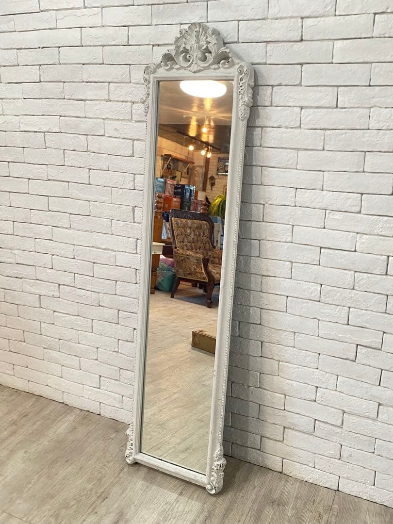 【東京都内23区配送無料】アンティーク　ジャビー　ホワイト　スタンドミラー　鏡