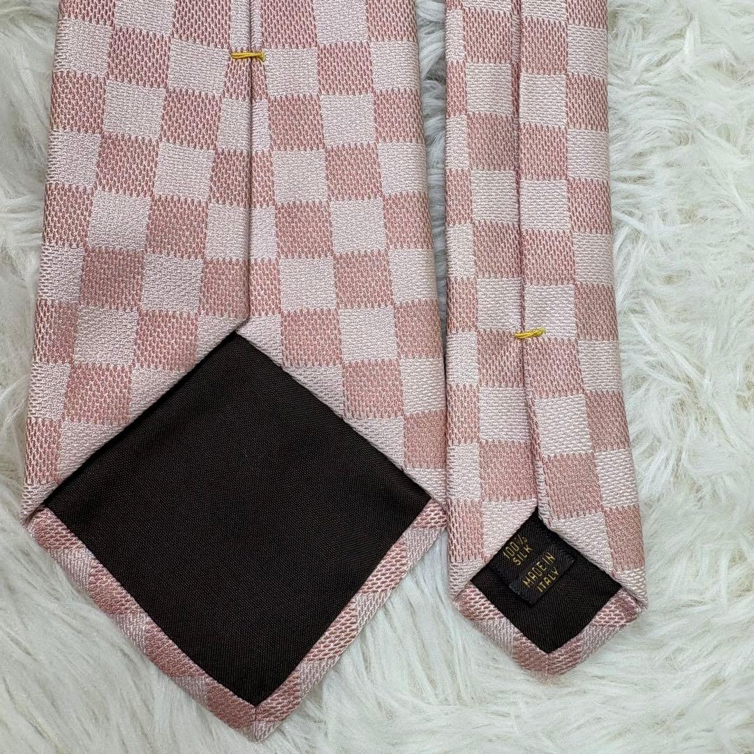 美品 ルイヴィトン ダミエ 現行 シルク ネクタイ ピンク