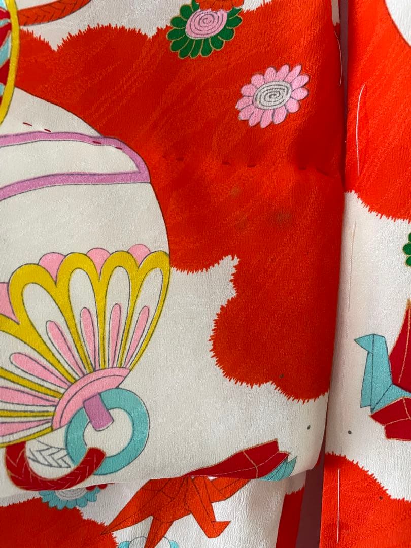 七五三　3歳　アンティークお着物セット　ハンドメイド　正絹白地の被布　草履