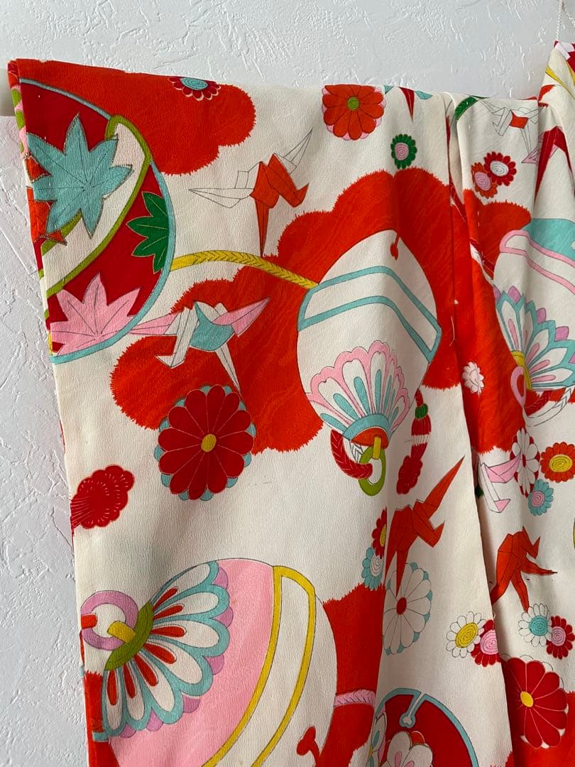 七五三　3歳　アンティークお着物セット　ハンドメイド　正絹白地の被布　草履