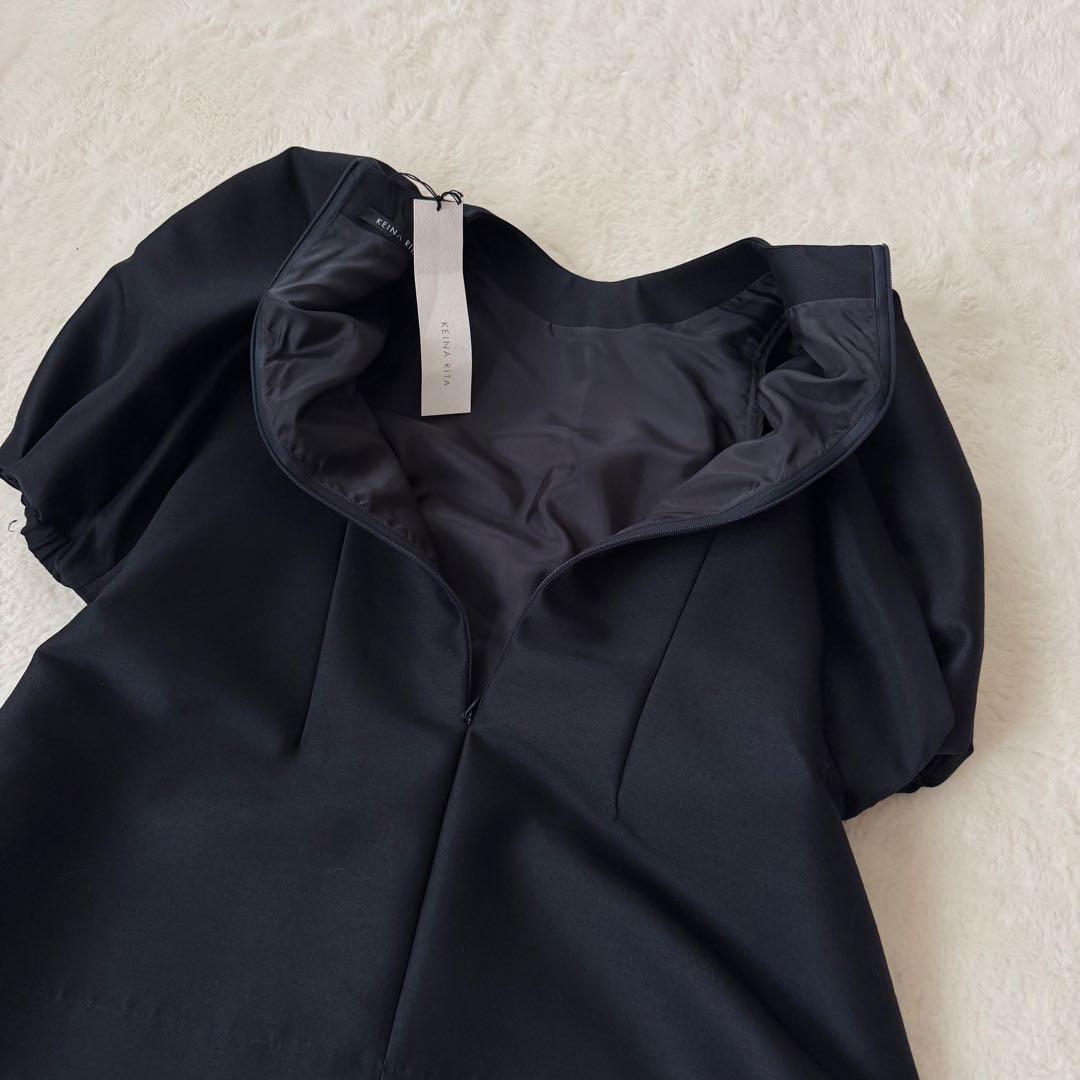 美品　KEINA RITA ブラウス　パフスリーブ　シルク混　ネイビー　38