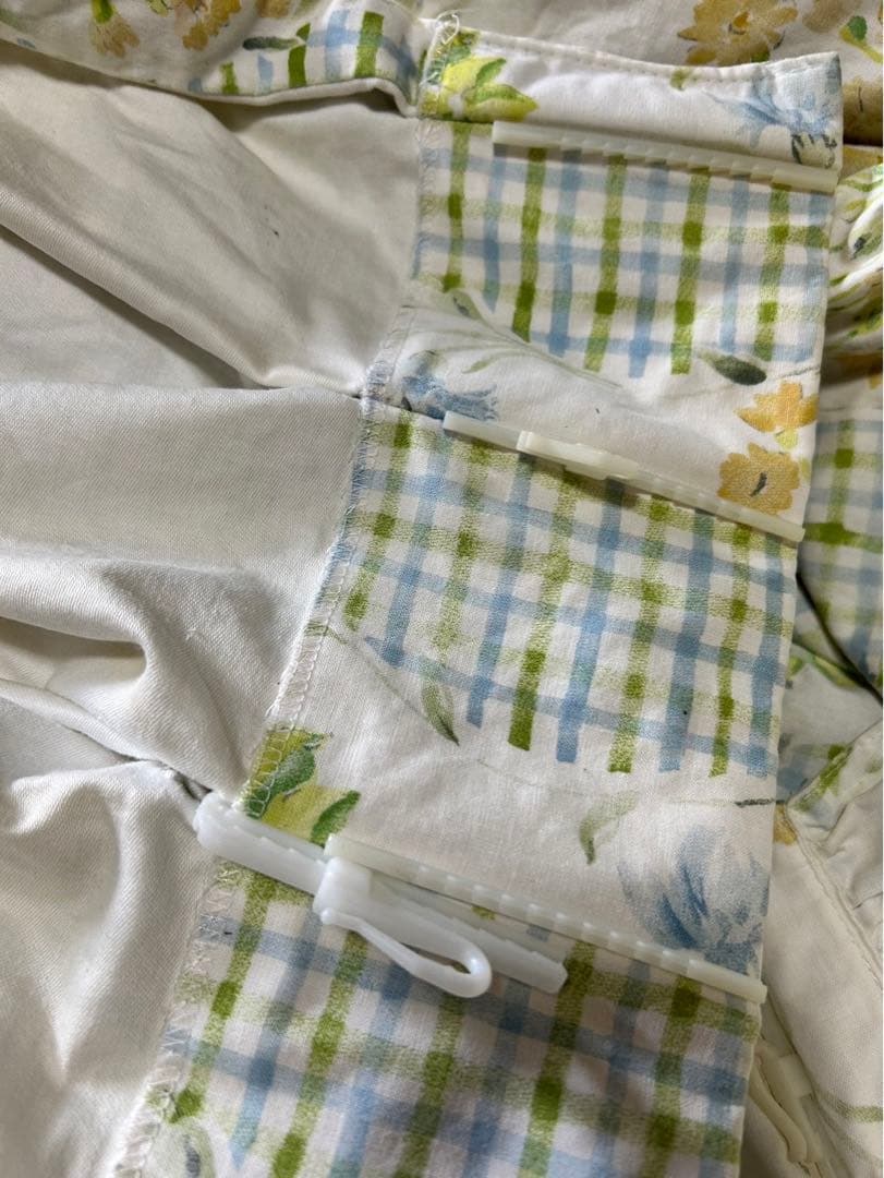 ローラアシュレイ/花柄 チェック柄 ドレープカーテン2倍ブルー×グリーン2枚