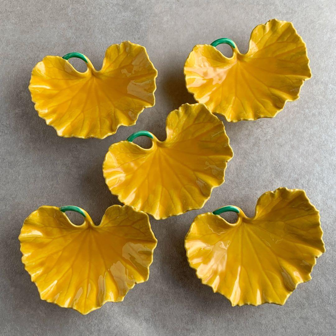 有田焼 つわの葉 陶器 皿 和食器 ５枚 三つ足 黄色