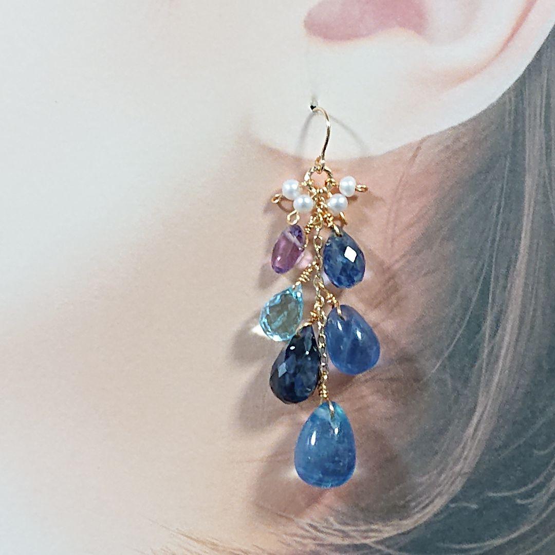 14kgf天然石アメトリンオーバルカットと淡水パール　ピアス　ハンドメイド