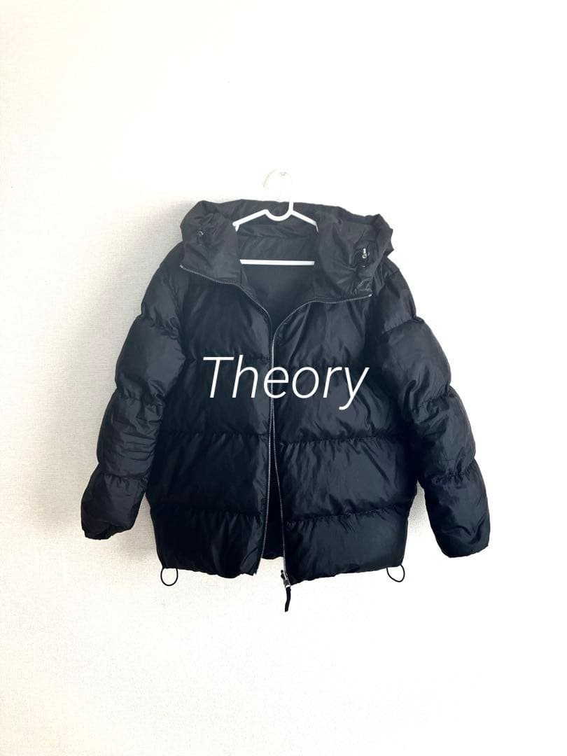 セオリー　リバーシブルダウンジャケット フードドローコード　ブラックM