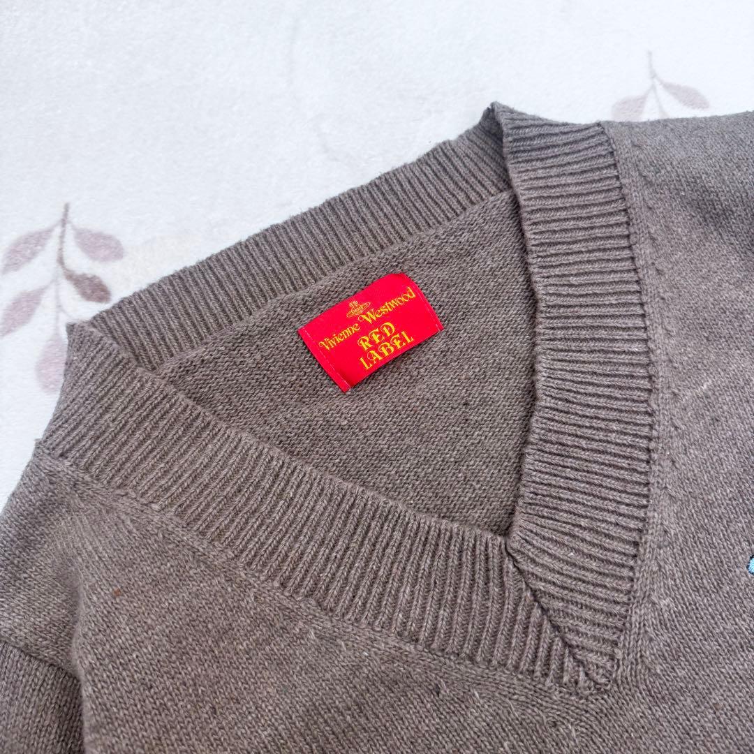 希少 ヴィヴィアンウエストウッド オーブ 刺繍 ニット ブラウン ボタン 茶色