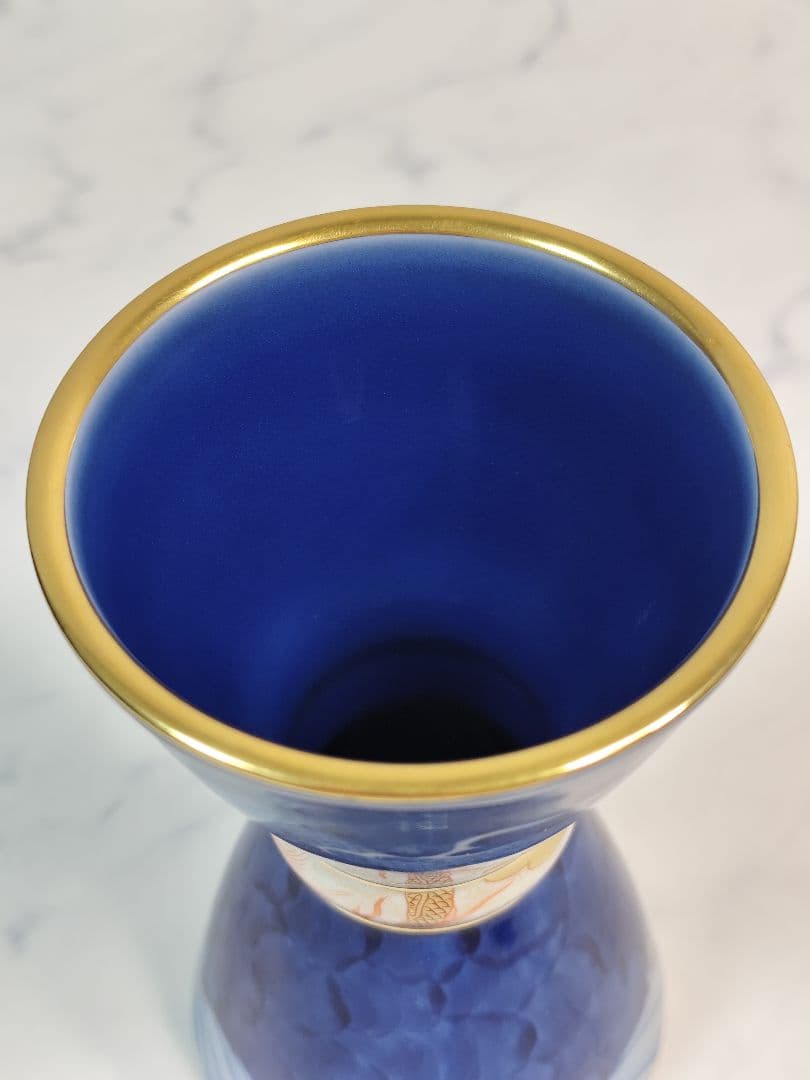 [希少] 宮内庁御用達 深川製磁 染付龍 鼓型 花瓶 金彩 龍