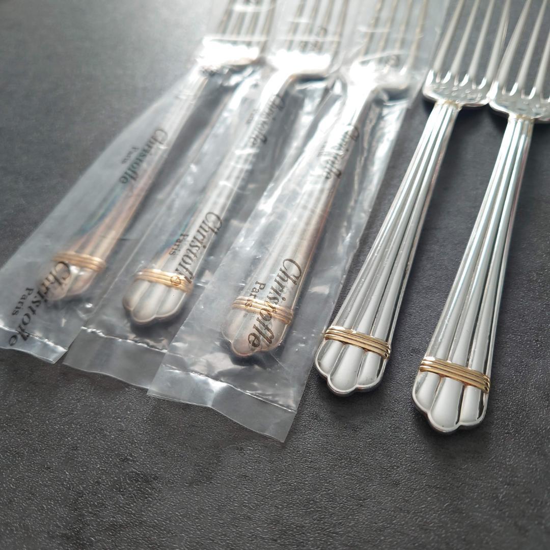 美品 クリストフル アリアゴールドリング テーブルフォーク 未開封含む 5点