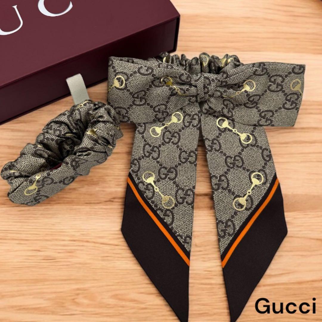 GUCCI GGパターン リボン シュシュ ホースビット 2点セット