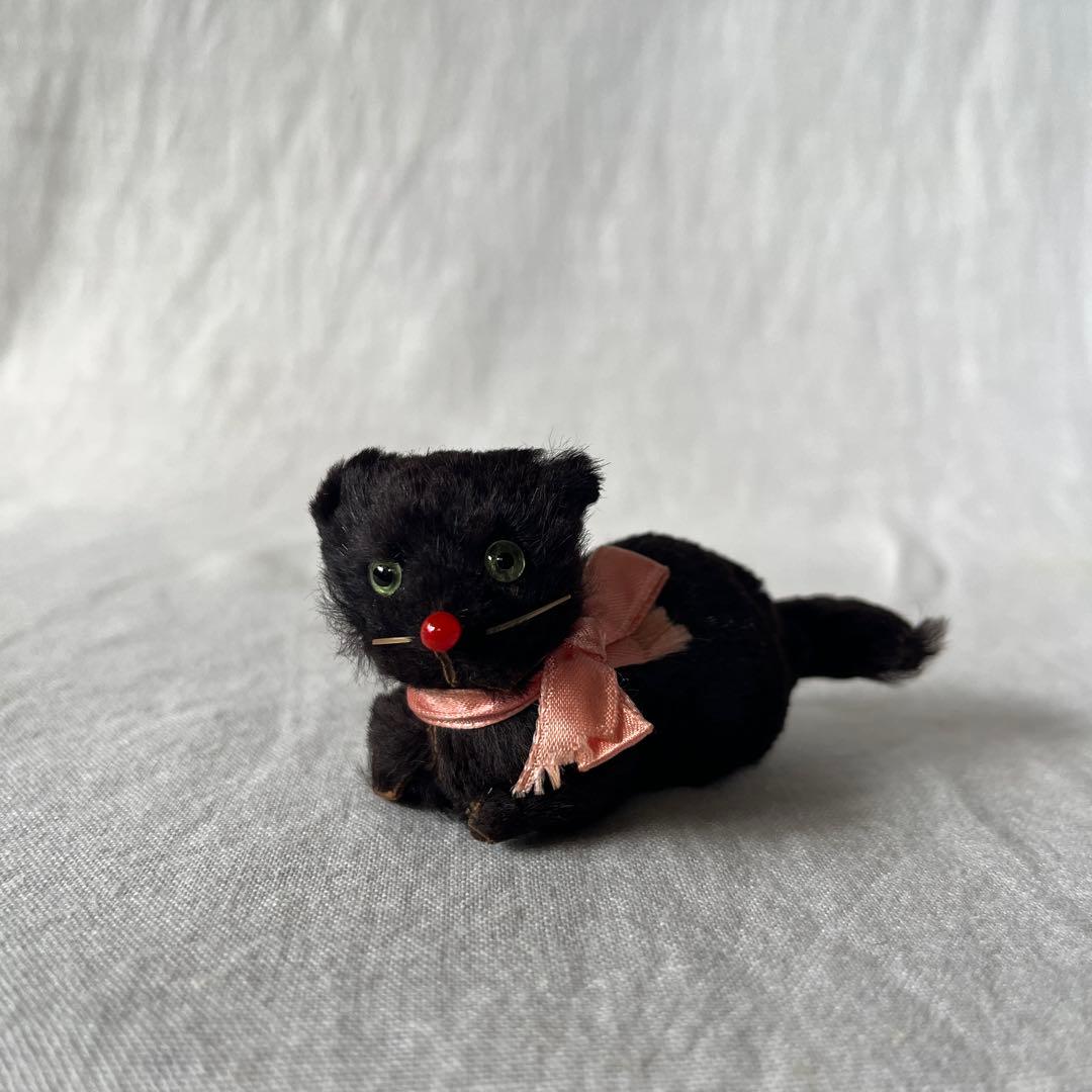 アンティーク　ドイツ　黒ねこ　リアルファー