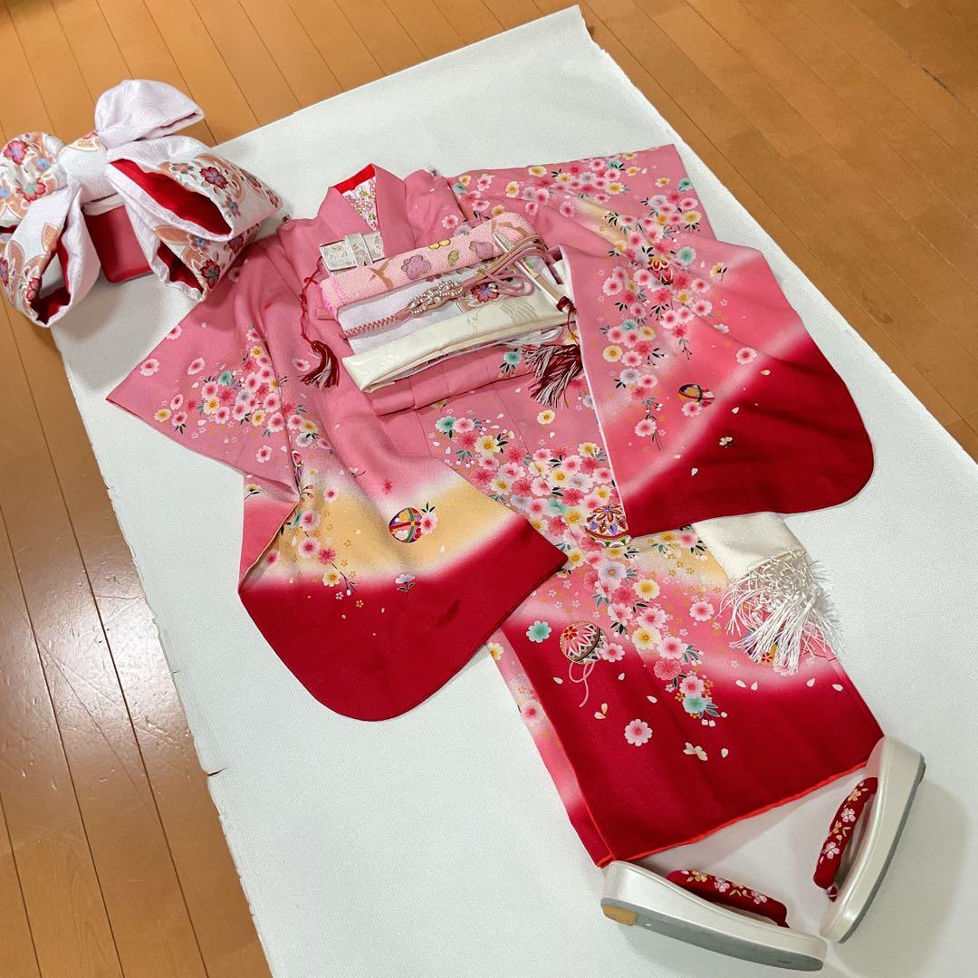 アリエルNo.43 -B 七五三　7歳 正絹着物セット　　ピンク