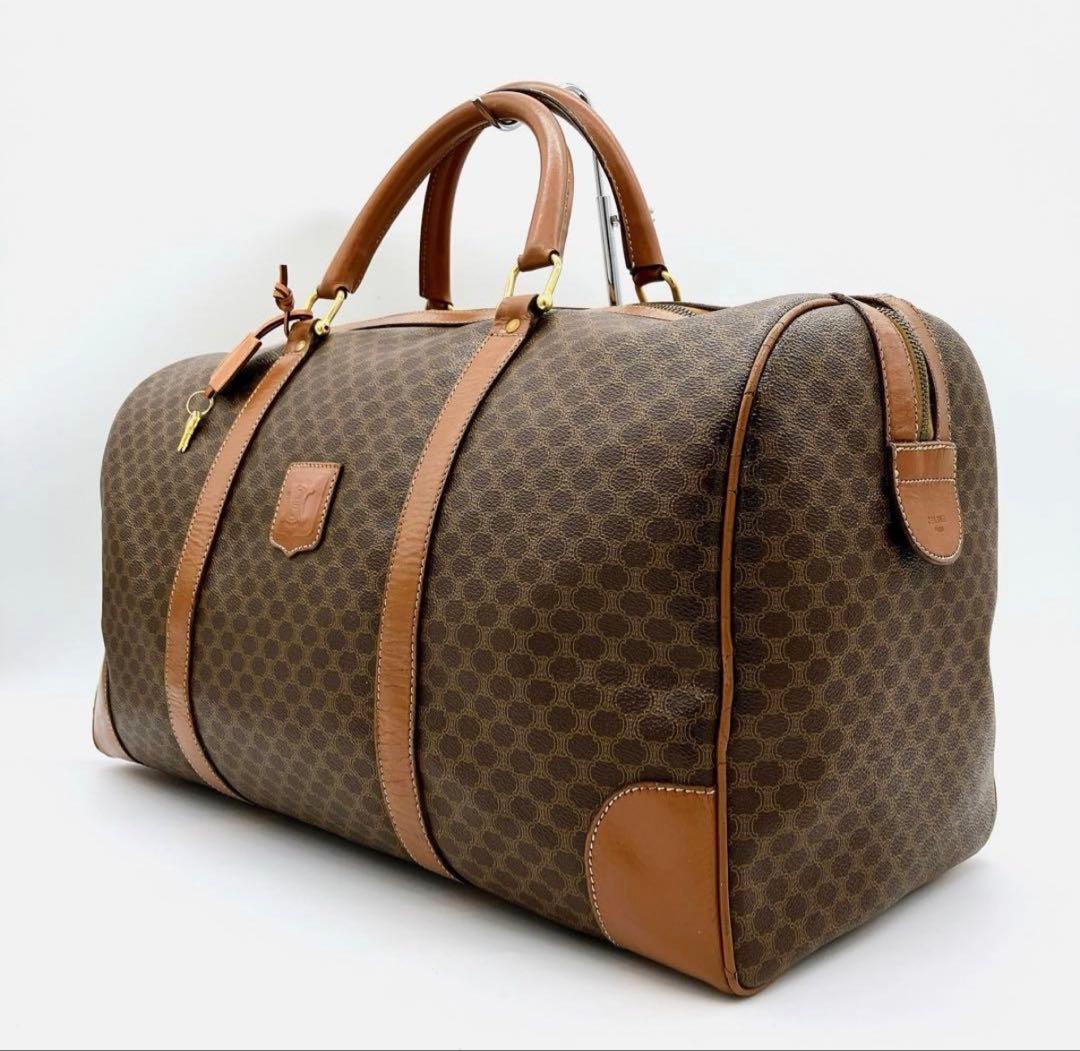 CELINE】ボストンバッグ　旅行鞄　マカダム柄　PVC ダークブラウン