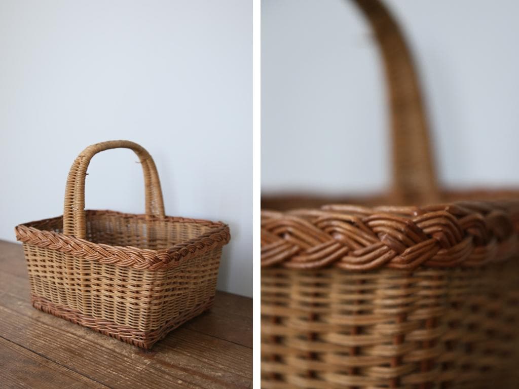 フランスアンティークラタン製バスケット/パニエ/アラログカゴ籐籠78-218-2