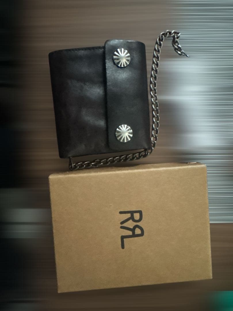 「新品タグ付き 」 RRL 黒 レザー 三つ折り財布 チェーン付き