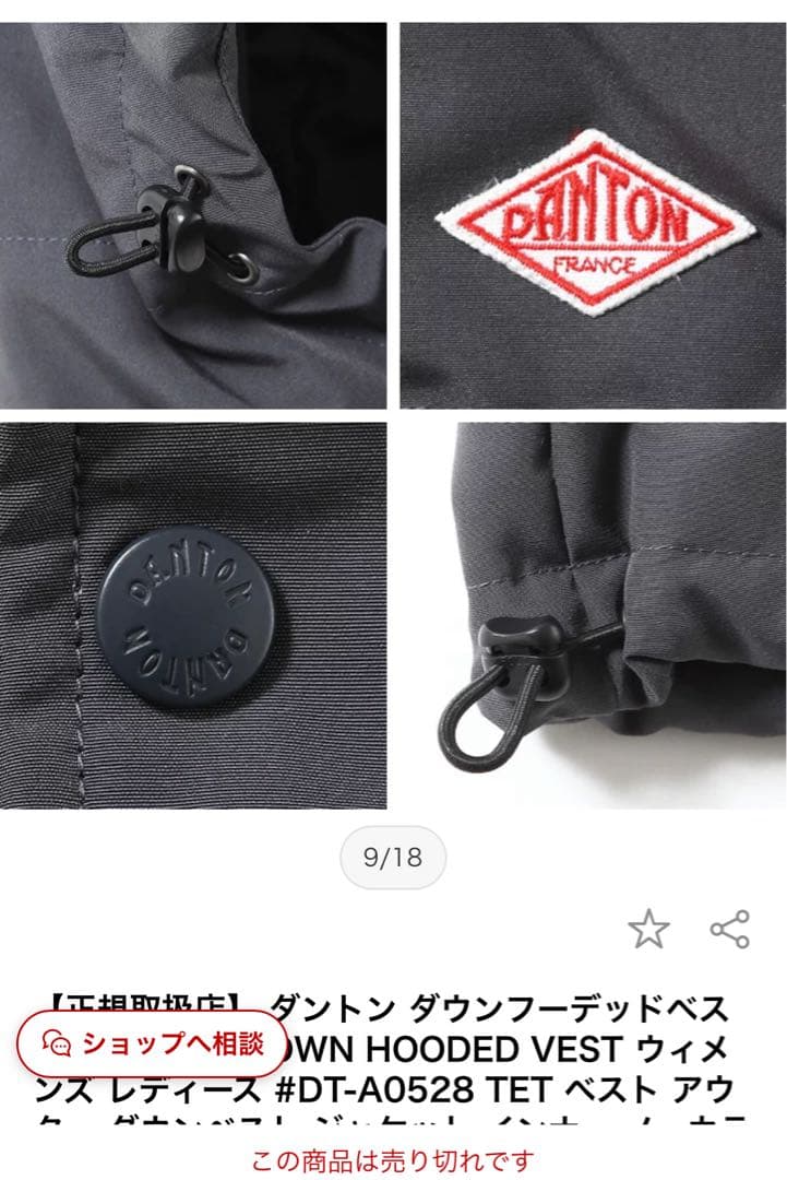 DANTON ブラック　ダウンフーデットベスト　M