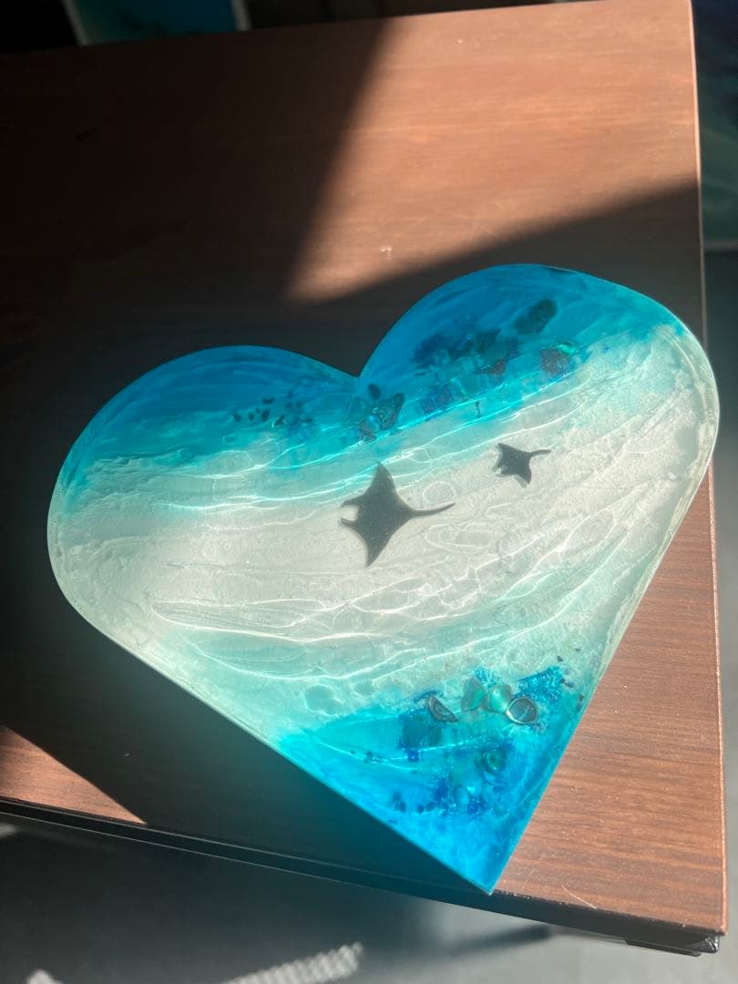 【波紋アート】ハート型／マンタの遊泳／オーシャンオブジェ／壁掛け