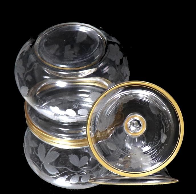 オールド・バカラ 金彩 蓋物 1900年頃 グラヴュール アンティーク 草花文