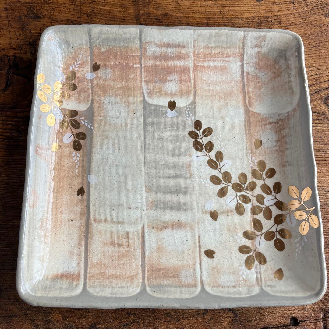 たち吉 盛皿 平安橘吉 金彩草花 約30cm×30cm