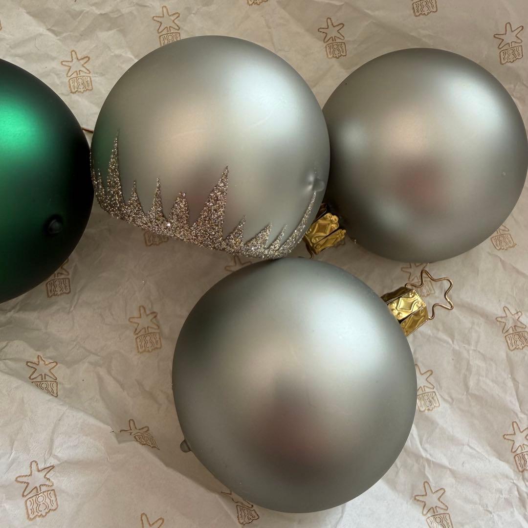 INGE-GLAS ドイツ製　リフレクター & グリーンボールオーナメント　5個