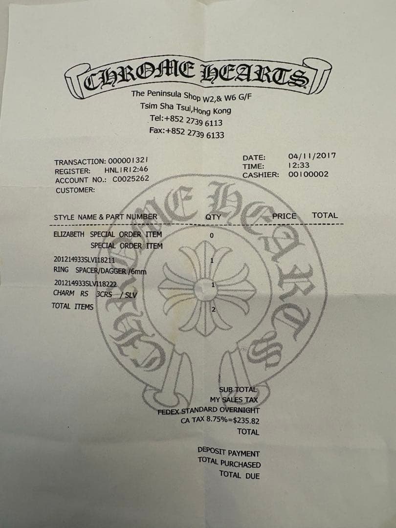 ゆ*う様 CHROME HEARTS CROSS CHARM RS3クロスチャー