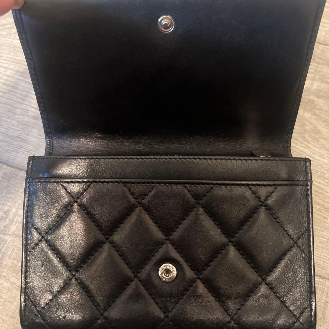 CHANEL シャネル カンボンライン レザー 二つ折り財布 コンパクト財布