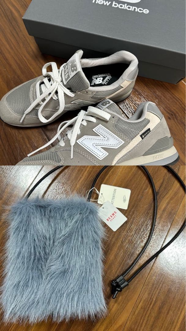 TUKIページ New Balanceスニーカー、BEAMSファーバッグ