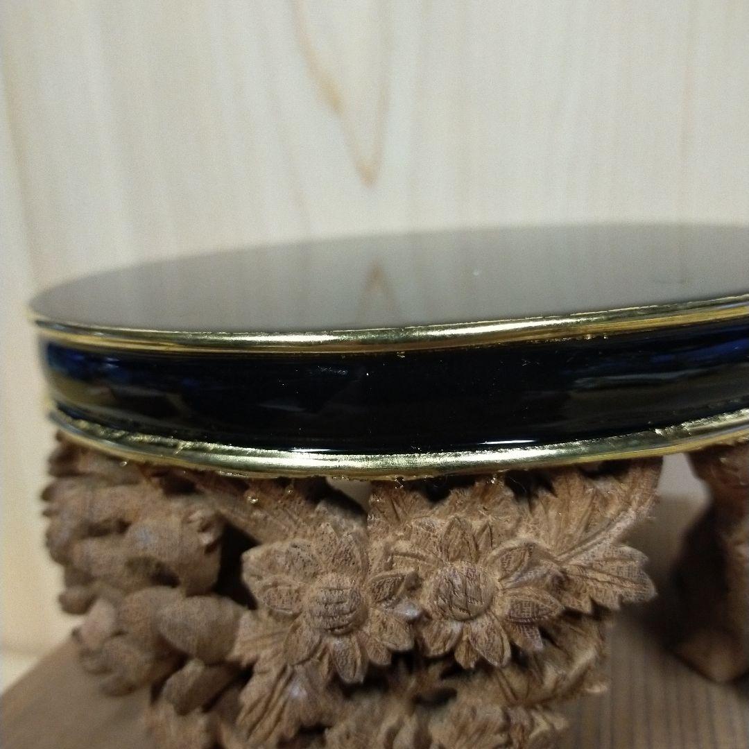 香炉台 ５寸欅 菊模様三切り純金箔はり