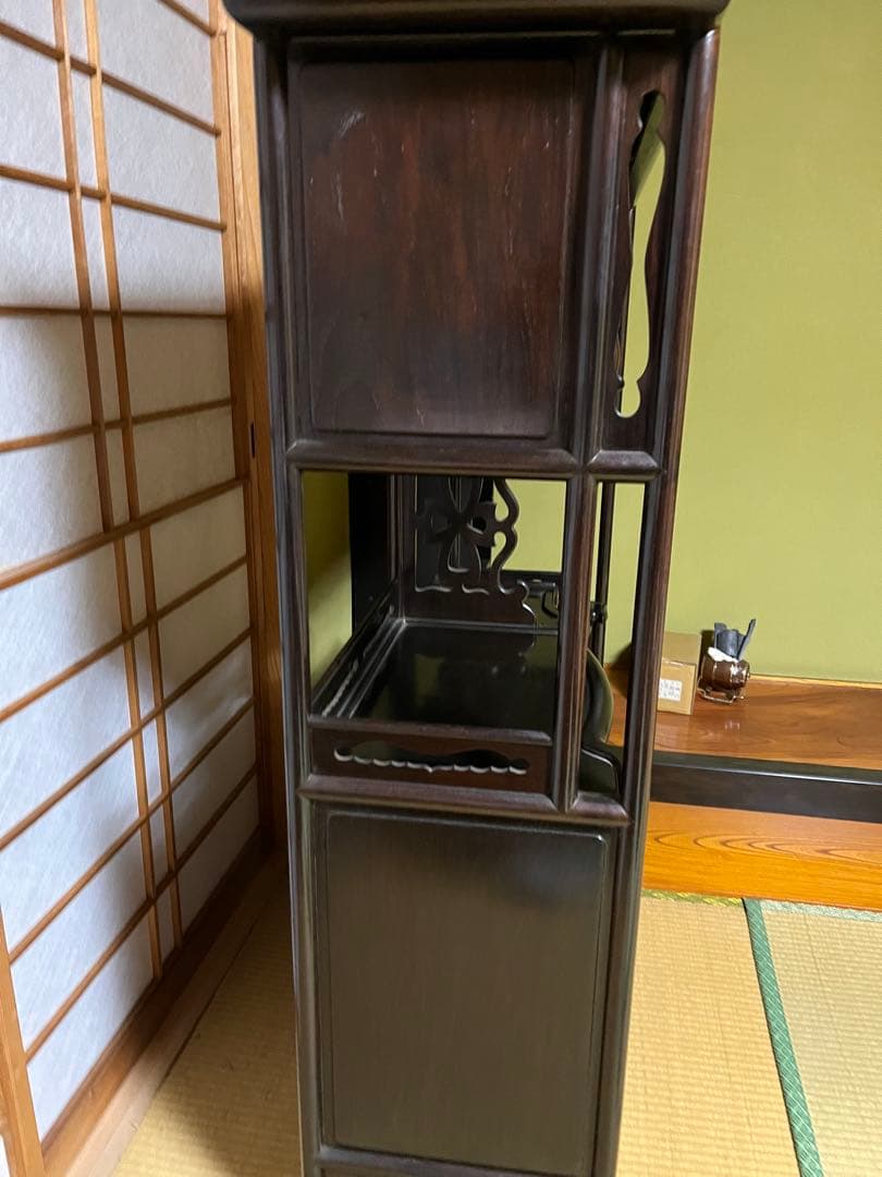 【2/8迄の出品】唐木 棚　無垢 茶棚 高さ違い棚 茶箪笥 レトロ　送料込