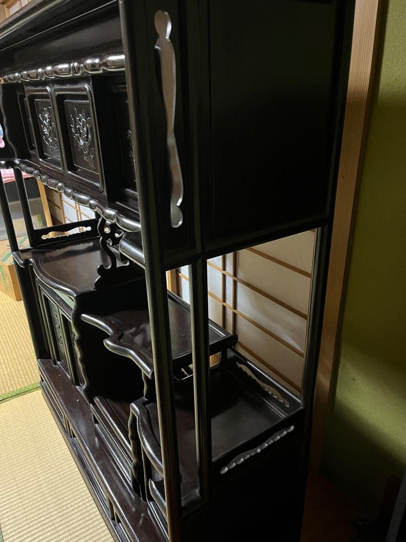 【2/8迄の出品】唐木 棚　無垢 茶棚 高さ違い棚 茶箪笥 レトロ　送料込