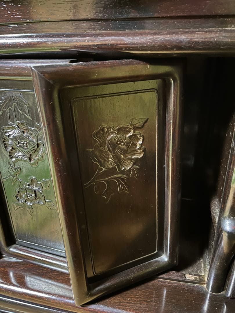 【2/8迄の出品】唐木 棚　無垢 茶棚 高さ違い棚 茶箪笥 レトロ　送料込