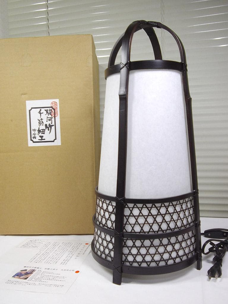 駿河竹千筋細工 大村竹心坊作 行灯 ナイトスタンド 和風 フロアランプ