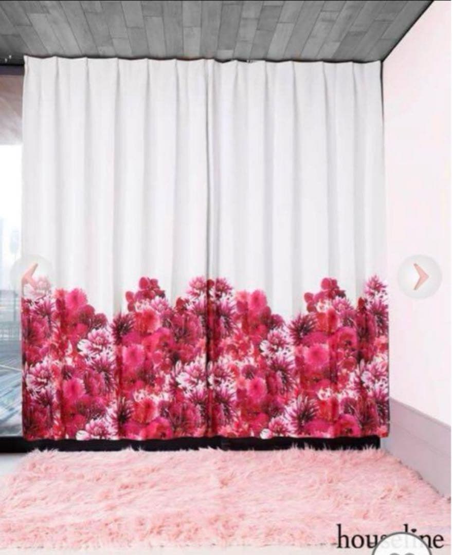 Rady カーテン　100×200 リゾートフラワー　白×赤　遮光　リゾフラ