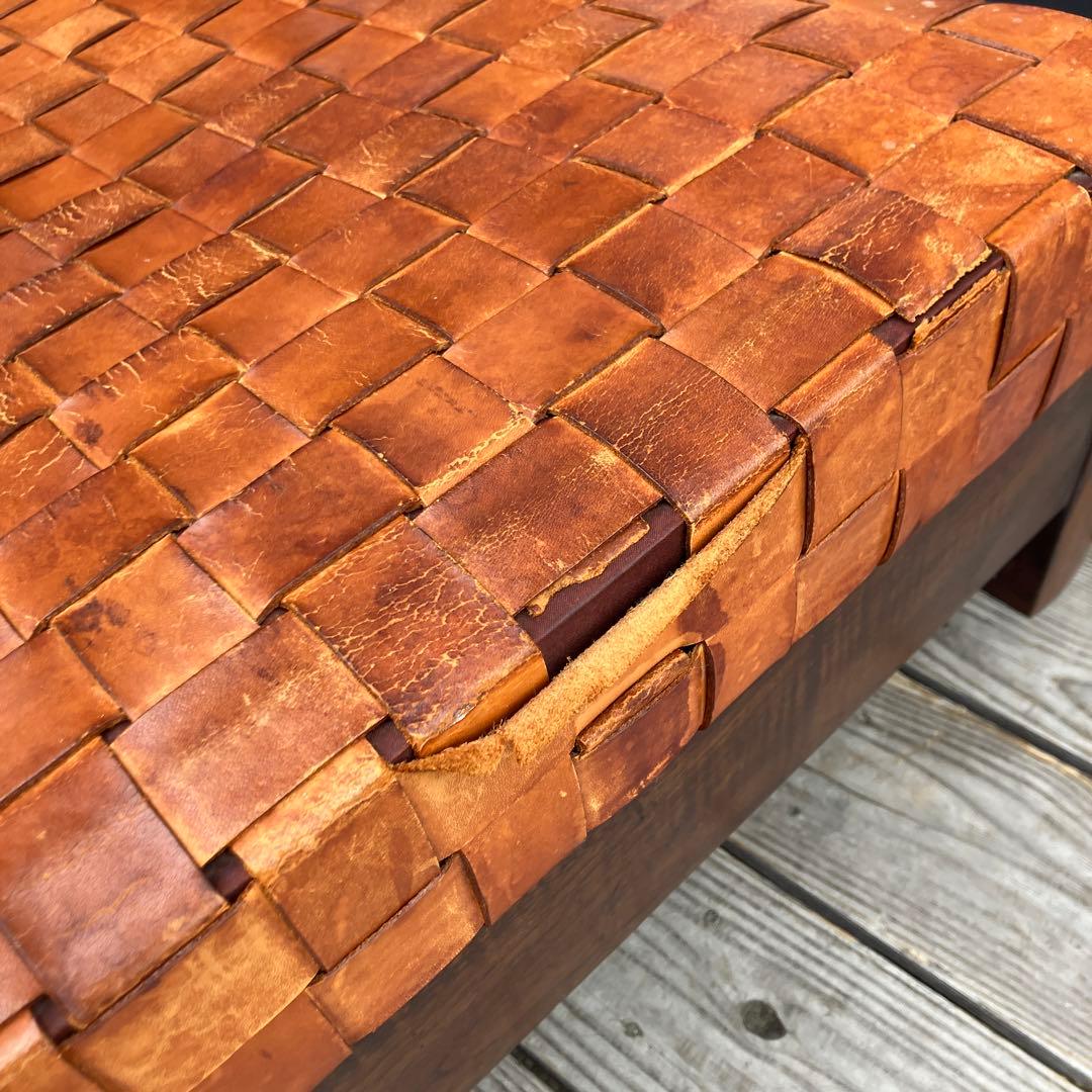 北欧レトロ 木製フレーム メッシュレザーアームチェア 一人掛けソファー 古家具