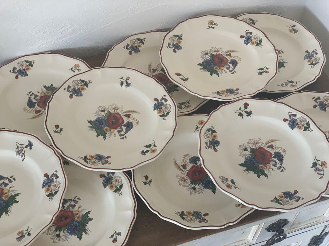 フランスアンティーク　サルグミンヌ　アグレスト　野花　皿　プレート　6枚セット