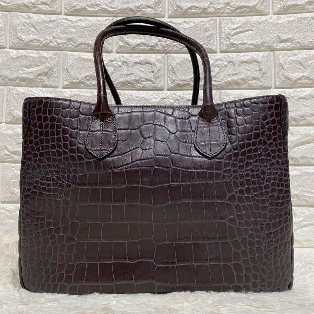 新品タグ付✨A.D.M.J.トートバッグクロコ型押し焦茶×内マルチカラー付属品⭕️