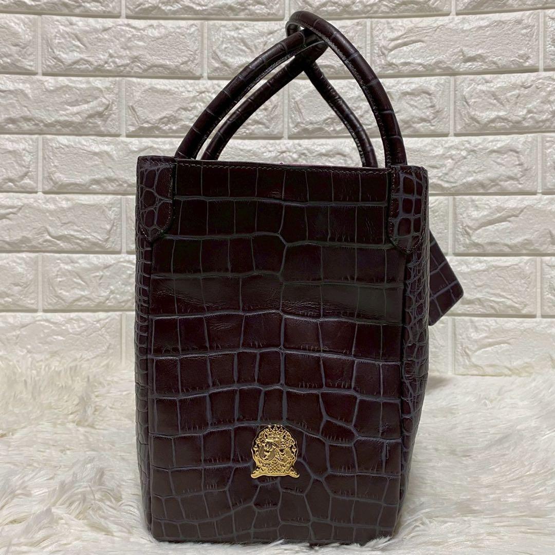 新品タグ付✨A.D.M.J.トートバッグクロコ型押し焦茶×内マルチカラー付属品⭕️