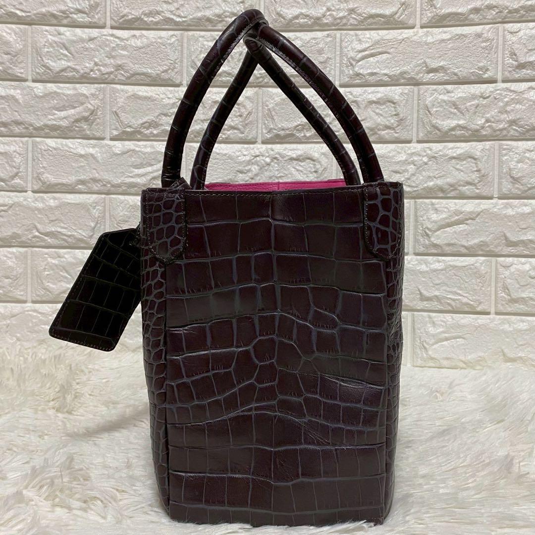 新品タグ付✨A.D.M.J.トートバッグクロコ型押し焦茶×内マルチカラー付属品⭕️