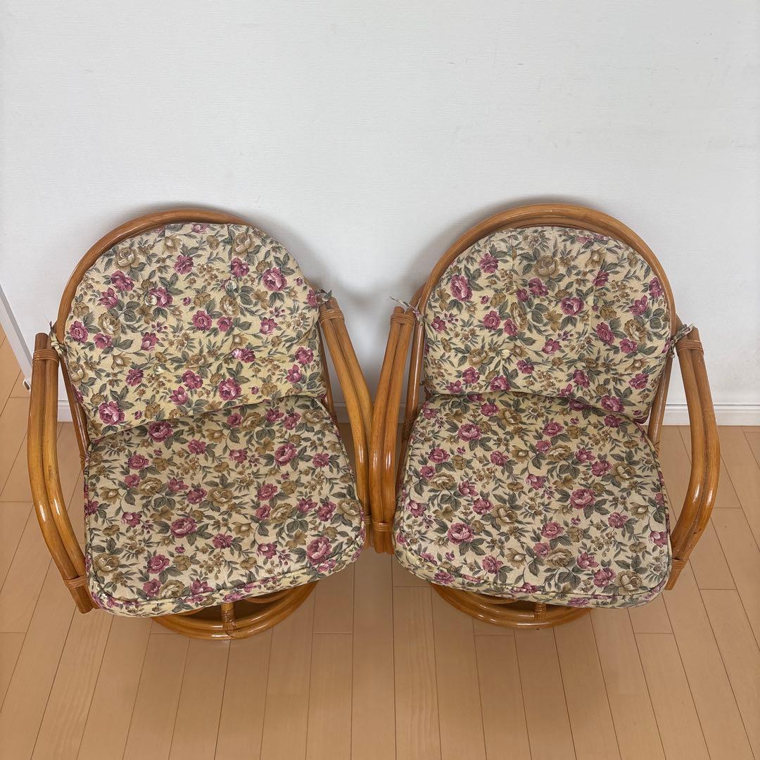 専用　籐 回転椅子 ミドル チェア 座椅子 昭和レトロ　2個セット