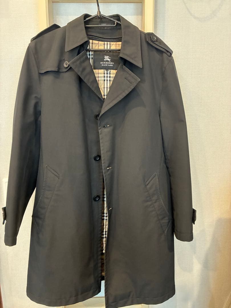 Burberry ブラック ステンカラーコート チェック裏地　ライナー付き